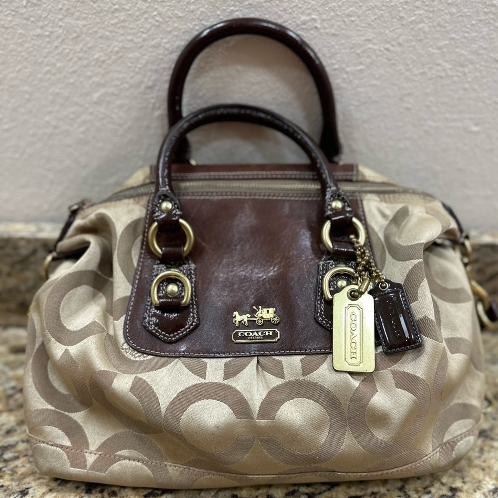 Coach Monogram Logo Print Canvas & Patent Leather
Trimmed Convertible Crossbody